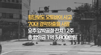 횡단보도 오토바이 사고, 70대 경막하출혈 사망, 요추 압박골절 전치12주, 합의금 총 1억 3,800만원