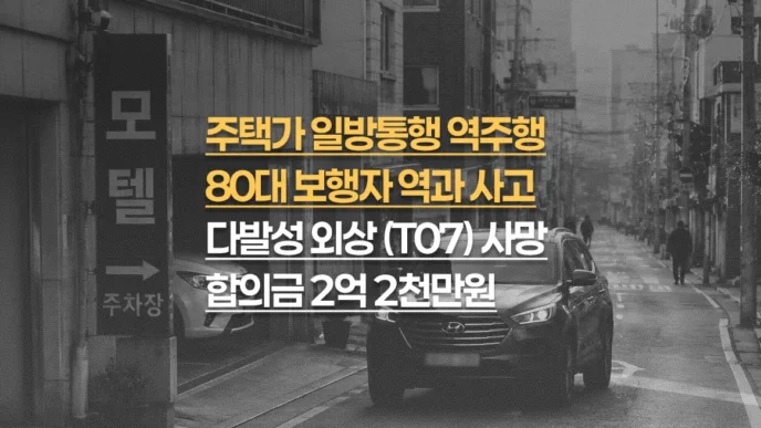 주택가 일방통행 역주행 승용차에 역과된 80대 보행자, 다발성 외상(T07) 사망 합의금 2억 2천만원