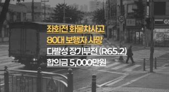 삼거리 좌회전 화물차 사고, 80대 보행자 다발성 장기부전(R65.2) 사망, 합의금 5천만원