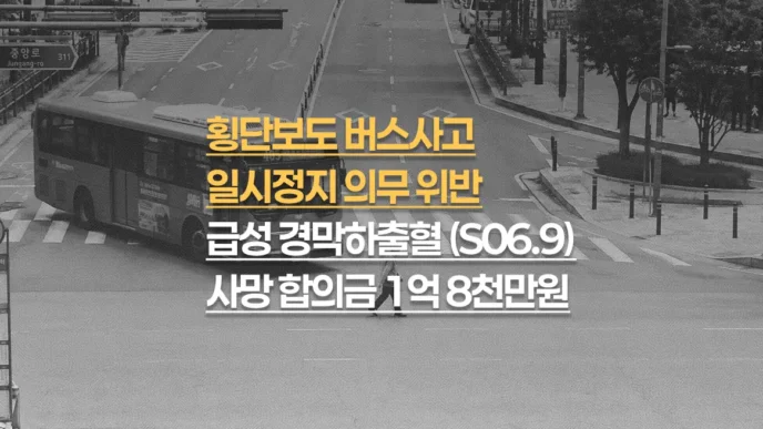 횡단보도 좌회전 버스 사고, 80대 외상성 급성 경막하출혈(S06.5) 사망, 합의금 1억 8천만 원