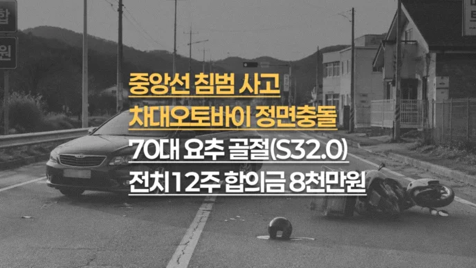 중앙선 침범 정면충돌, 70대 요추 골절(S32.0) 전치12주, 합의금 8천만원
