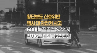 신호위반 택시 60대 자전거 교통사고, 늑골 다발골절(S22.3) 전치6주, 합의금 2천만원