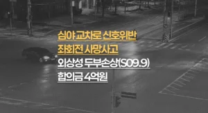 심야 교차로//신호위반//좌회전사고,//외상성 두부손상//(S09.9) 사망,//합의금 4억원