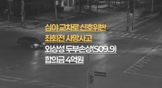 심야 교차로 신호위반 좌회전사고, 외상성 두부손상(S09.9) 사망, 합의금 4억원