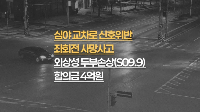 심야 교차로 신호위반 좌회전사고, 외상성 두부손상(S09.9) 사망, 합의금 4억원