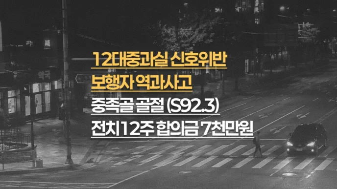 12대중과실 신호위반 보행자 역과사고, 중족골 골절(S92.3) 전치12주, 합의금 7천만원