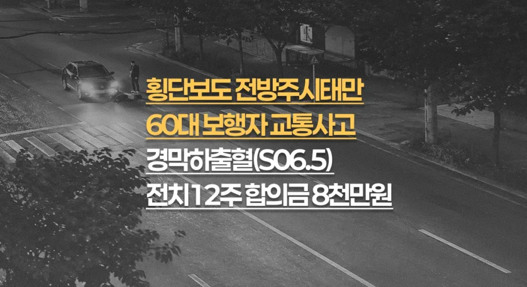 횡단보도 전방주시태만, 60대 경막하출혈(S06.5) 전치12주, 합의금 8천만원