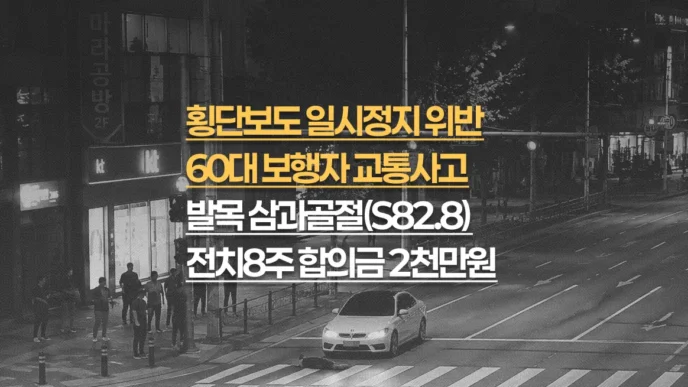 횡단보도 일시정지 의무위반, 60대 발목 삼과골절(S82.8) 전치8주, 합의금 2천만원